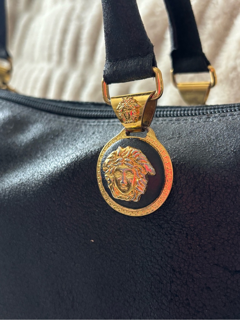 Gianni Versace VTG Black Leather Shoulder Bag w/Medusa Accents, *READ BELOW!* - Picture 7 of 14